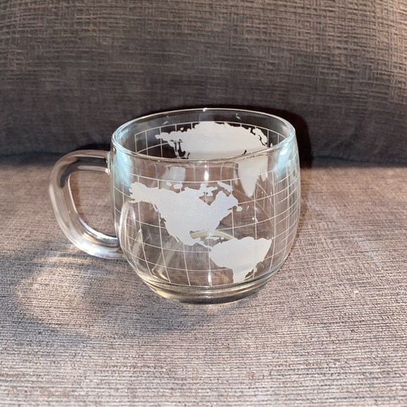 Vtg Nestle Nescafe Etched Glass World Map Mug - Picture 2 of 8